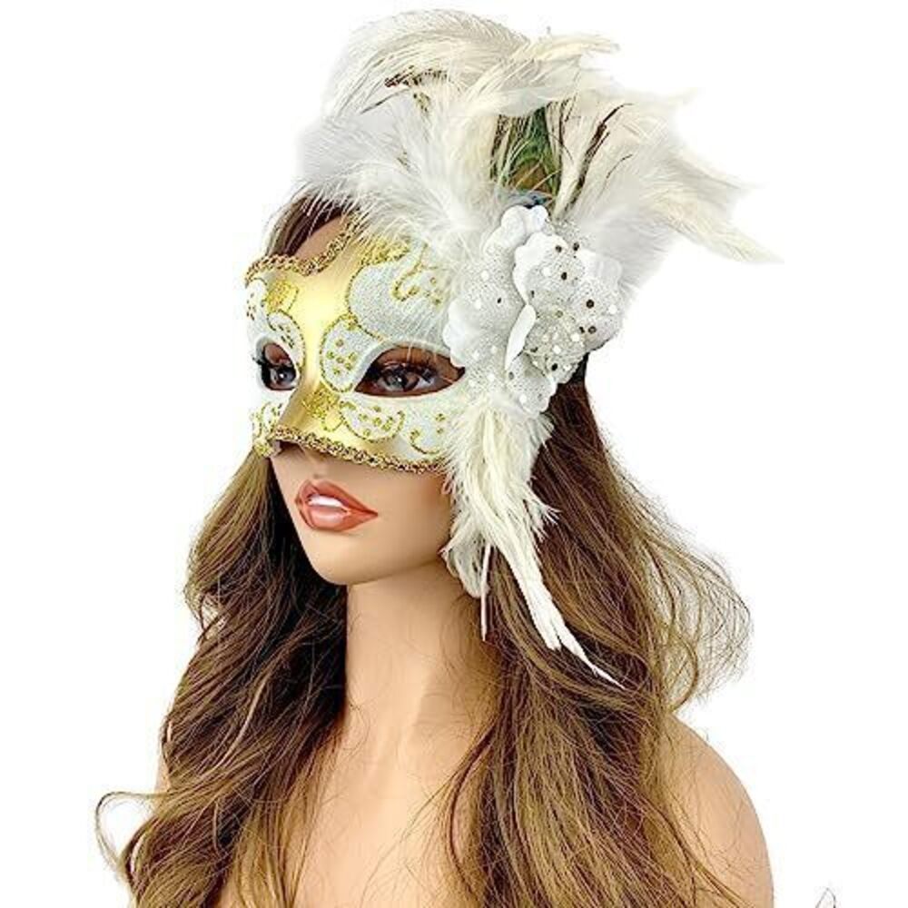 9046 ] Lady Girls Costume Venetian mask Feather Masquerade Mask Halloween